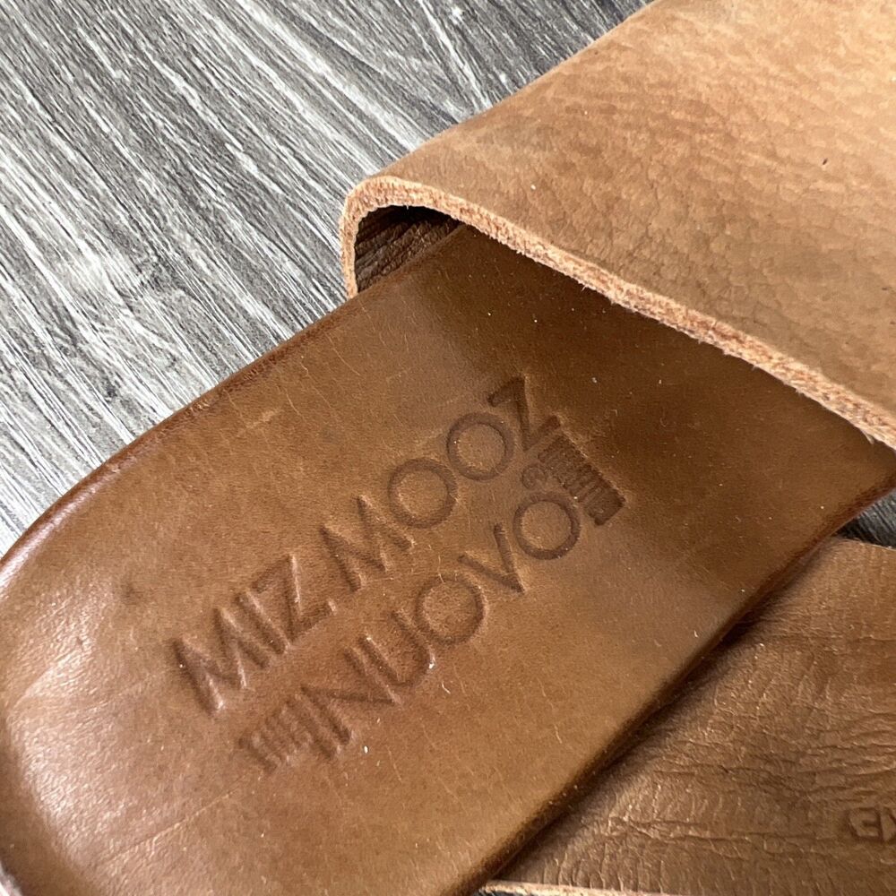 Miz Mooz Leather Slide Sandals Flats Tan EU 36 (US 5-6) Strap Toe Loop High Arch - Picture 5 of 9